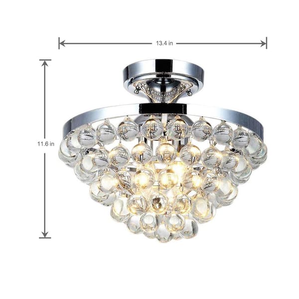 Home Decorators Collection 13 In 4 Light Chrome Semi Flush Mount With Clear Crystal Balls Shade 24429fm 15 The Home Depot