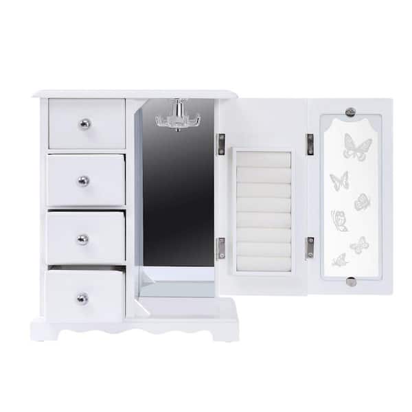 Stufurhome Wooden Jewelry Box with 5-Drawers Built-In Necklace Hook and Mirror ,White Winston Porter