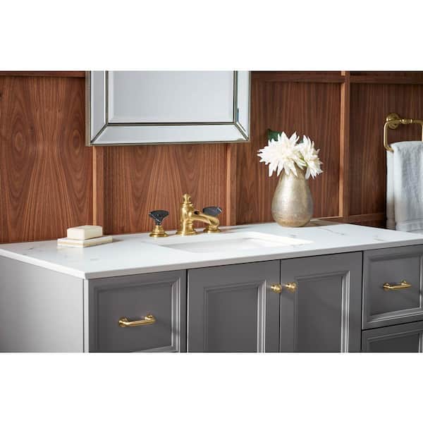 KOHLER Artifacts Widespread Bathroom Sink Faucet Handles with Nero Marquina Marble, Vibrant Brushed Moderne Brass