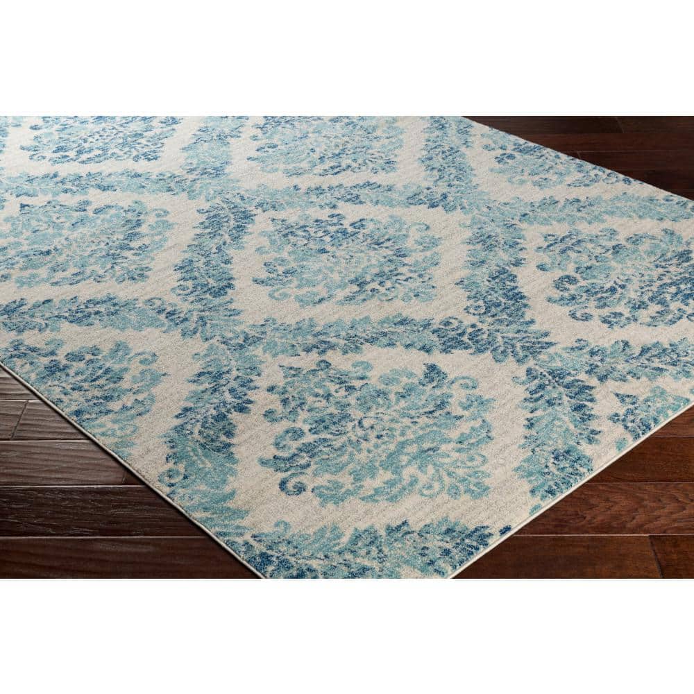 Blue and Beige Rectangular Synthetic Area Rug, 5' x 7'