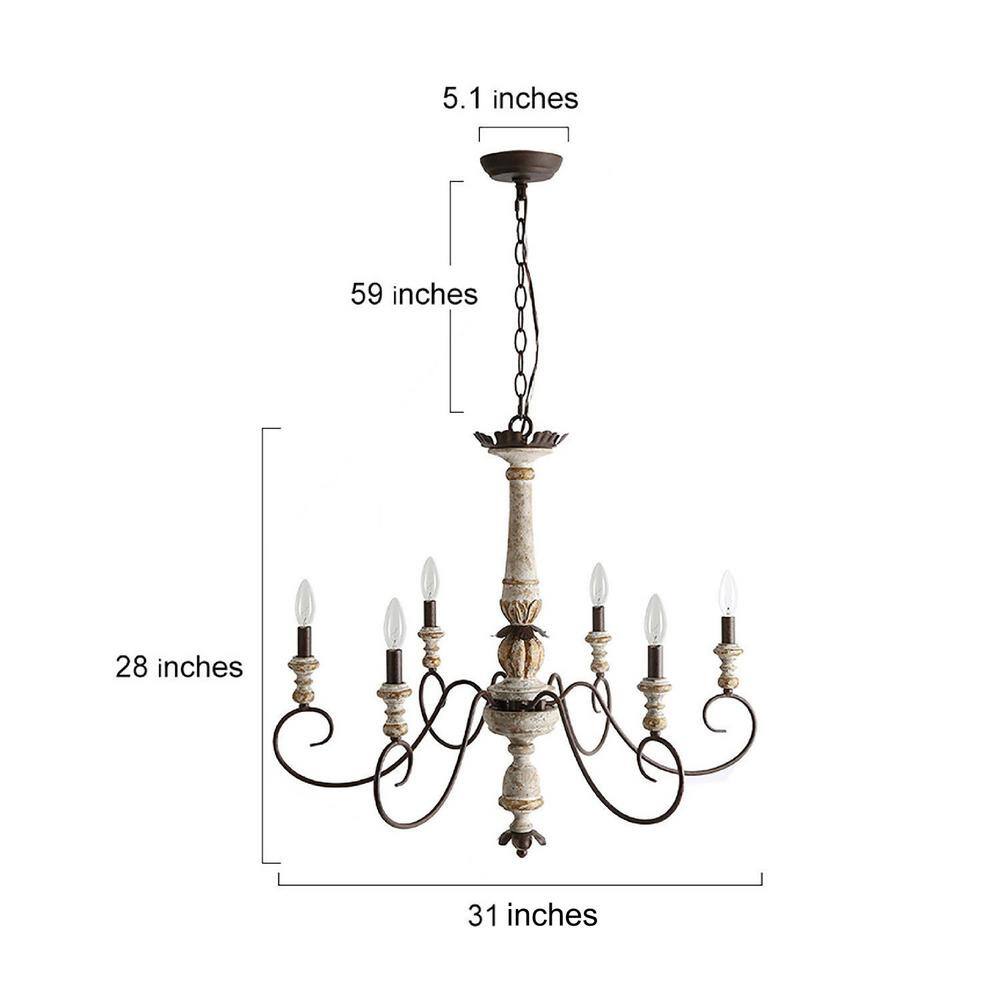 Rustic French Country 6-Light Distressed Wood Chandelier