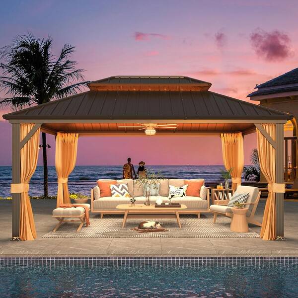 HOMMOW 12 ft. x 16 ft. Hardtop Gazebo with Galvanized Steel Double