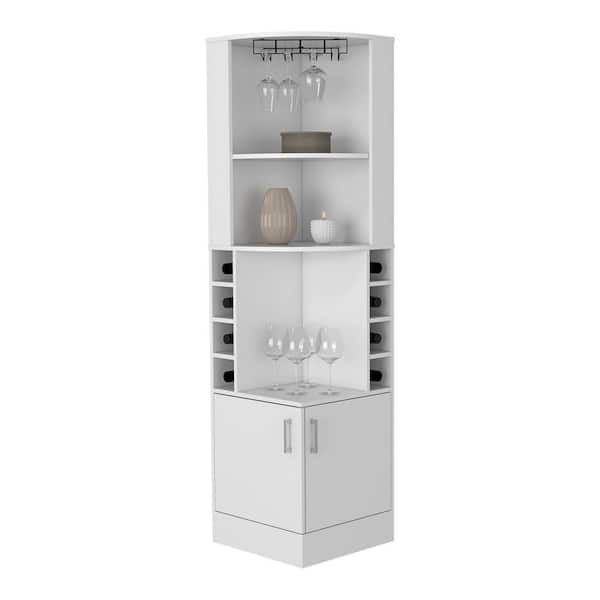 Unbranded 18.4 in. W x 18.4 in. D x 71.1 in. H White Triangle Linen Cabinet with 8 Wine Cubbies and 4-Shelves