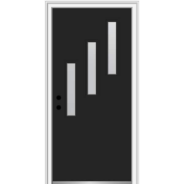 MMI DOOR 36 in. x 80 in. Davina Right-Hand Inswing 3-Lite Frosted Glass Painted Fiberglass Prehung Front Door on 4-9/16 in. Frame