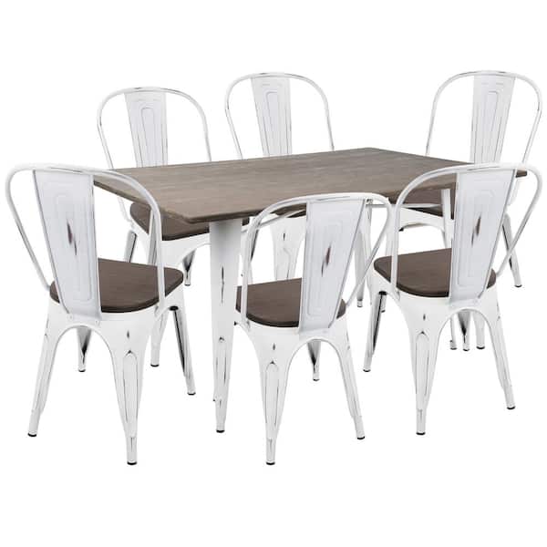 Lumisource Oregon 7-Piece Vintage White and Espresso Dining Set