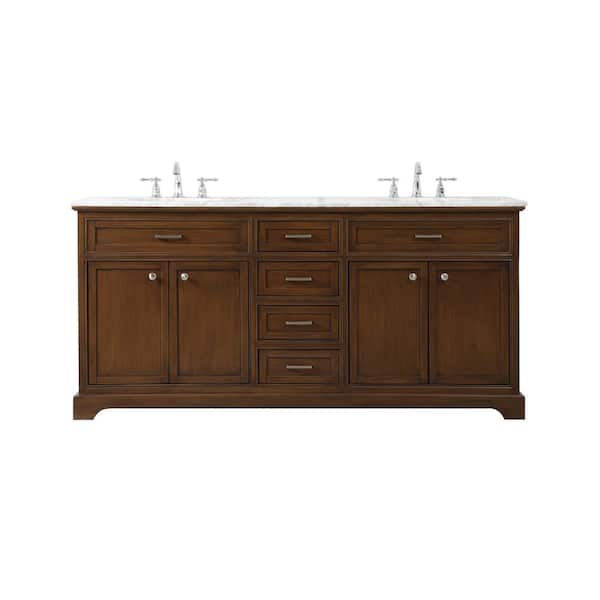 Unbranded Simply Living 72 in. W x 21.5 in. D x 35 in. H Bath Vanity in Teak with Carrara White Marble Top