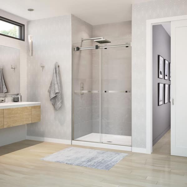 Duel 44-47 x 70 ½-74 in. 8 mm Frameless Shower Door for Alcove Installation with Clear glass in Brushed Nickel