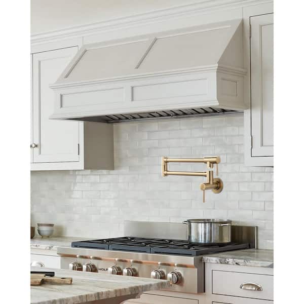 Wall Mouned Pot Filler Kitchen Faucet, Kitchen Faucet with Double Joint Swing Arm in Brushed Gold