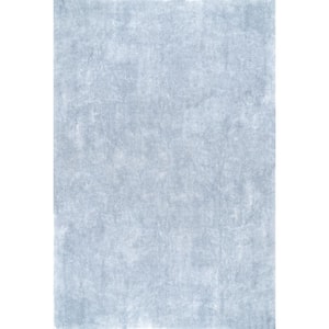 Loni Solid Machine Washable Shag Light Blue 4 ft. x 6 ft. Area Rug