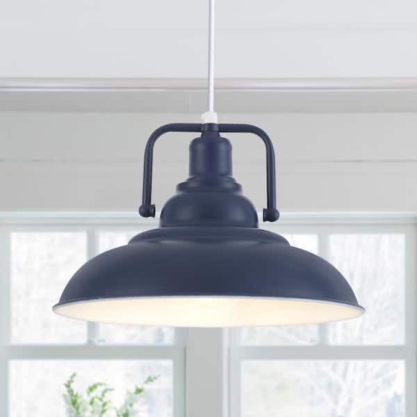 60-Watt 1-Light Blue Shaded Pendant Light with Dome Shade, No Bulbs Included