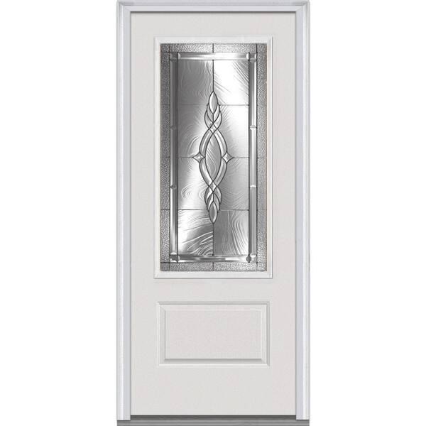 MMI Door 36 in. x 80 in. Brentwood Right-Hand 3/4 Lite 1-Panel Classic Primed Fiberglass Smooth Prehung Front Door