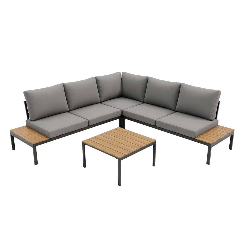 Metal Outdoor Sectional Set with Light Gray Cushions, Patio Furniture Set, Outdoor Sofa Set price history on PriceWatchPro