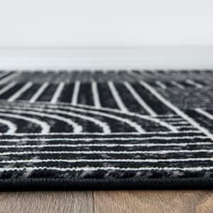 Milan Black 7 ft. 10 in. x 10 ft. Contemporary Stripe Arch Design Area Rug