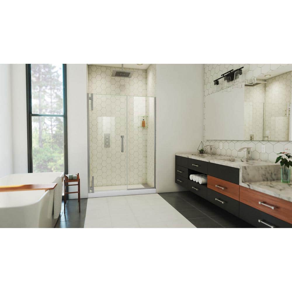 Ascend Frameless Clear Glass Pivot Shower Door with Black Hardware