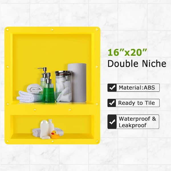 Tile Redi Niche Recessed Double Shower Wall Shelf, 16-in W x 20-in H x 4-in  D in the Shower Shelves & Accessories department at
