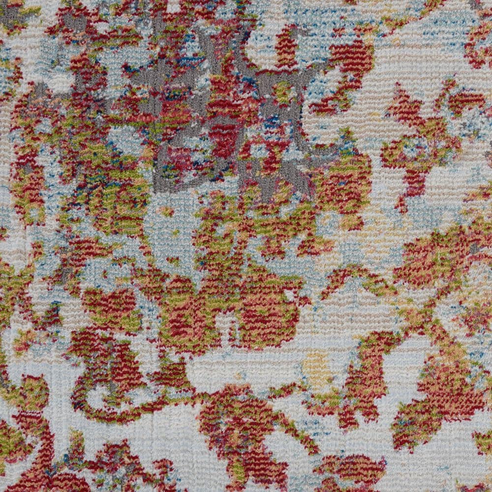 Ivory and Orange Floral Synthetic 8' x 10' Easy Care Area Rug