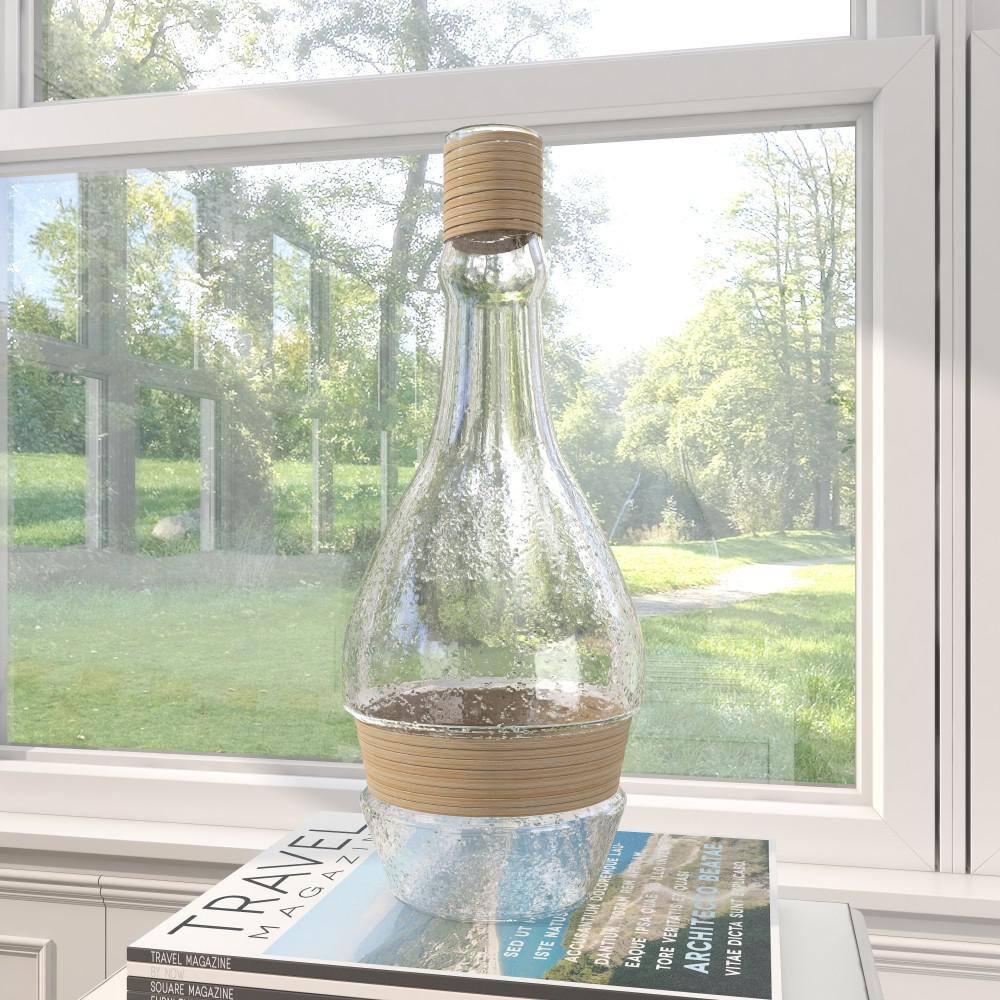 Coastal Clear Glass Vase with Rattan Detail, 16" Height