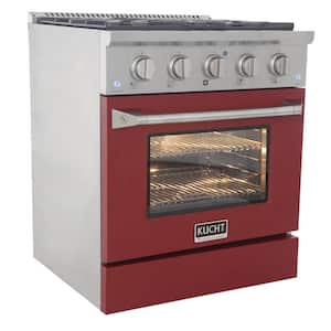 30 in. 4.2 cu. ft. Dual Fuel Range with Gas Stove and Electric Oven with Convection in Stainless Steel and Red Door