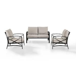 Kaplan 3-Piece Metal Patio Outdoor Seating Set with Oatmeal Cushion - Loveseat, 2-Outdoor Chairs