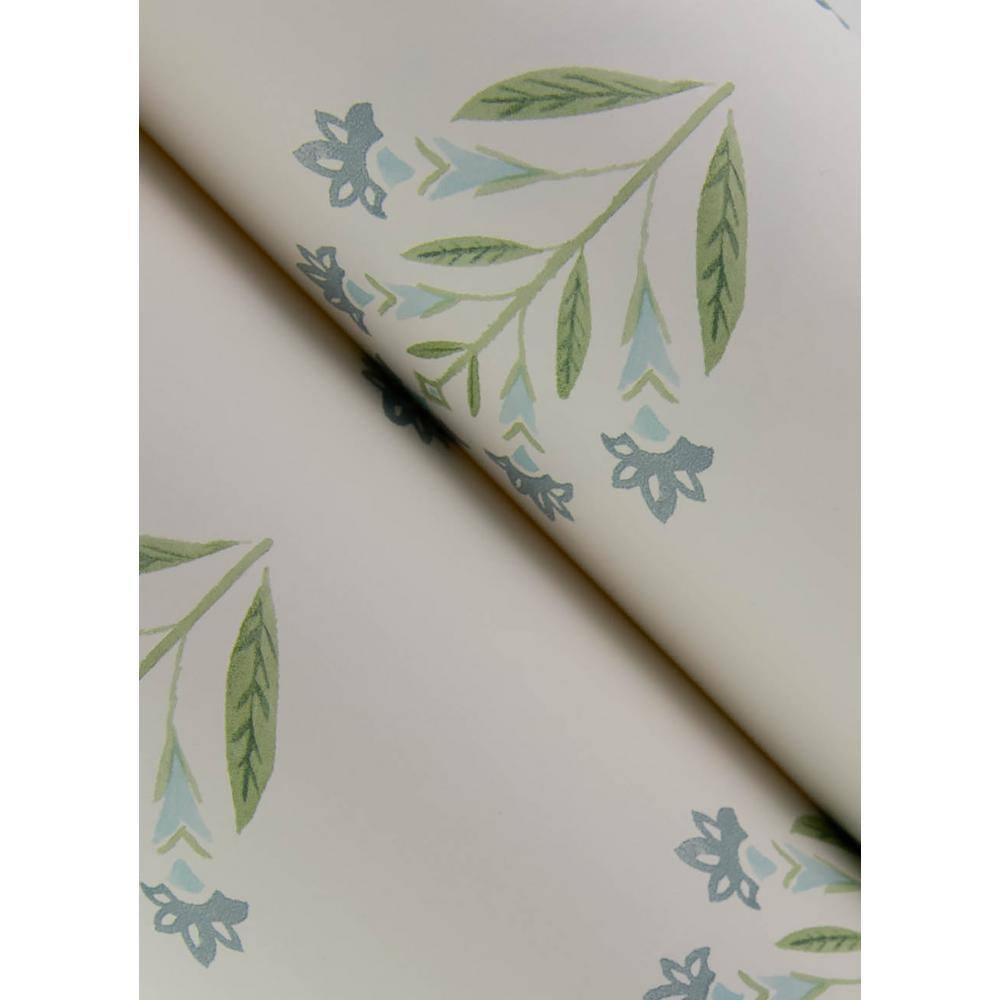 Kova Aquamarine and White Floral Crest Wallpaper
