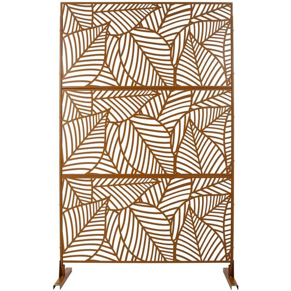 Tidoin 6.3 ft. x 4 ft. Brown Steel Freestanding Flat Flat Top Decorative Privacy Screen Metal Fence Panel