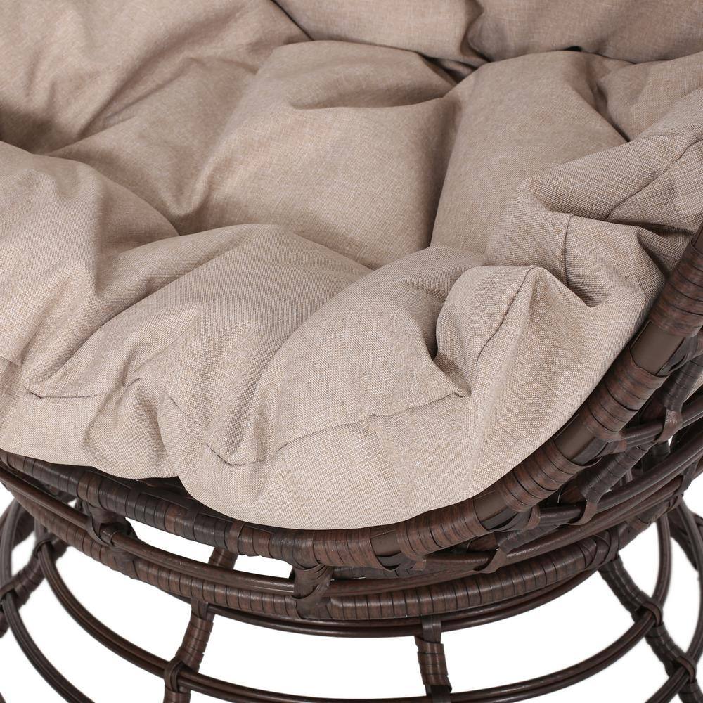 Pitner Dark Brown Iron Swivel Egg Chair with Beige Cushions