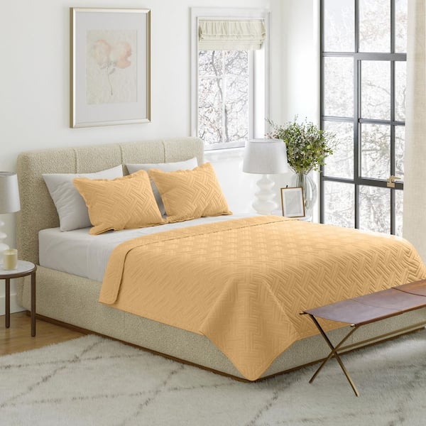 3PC King Quilt Set with Shams, Yellow