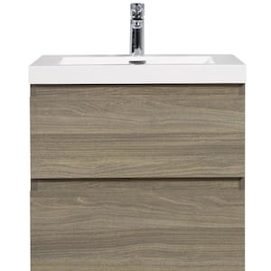 24 in. W x 20 in. D x 22 in. H Single Sink Floating Bath Vanity in Ash Grey with Glossy White Resin Top