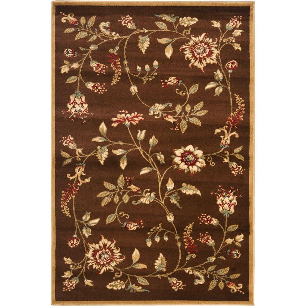 SAFAVIEH Lyndhurst Brown/Multi Doormat 3 ft. x 5 ft. Border Floral Area ...