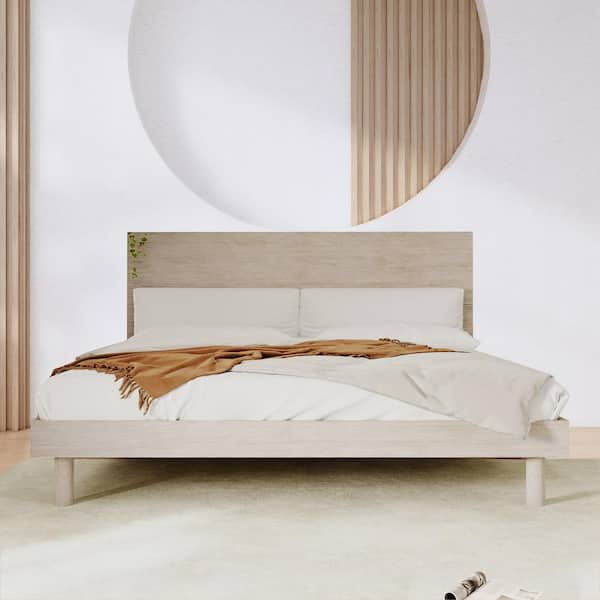 Unbranded Eufemia Stone Gray Wood Frame King Platform Bed