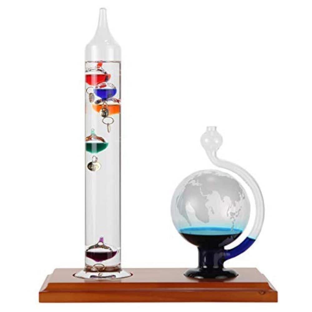 Thermometer with Etched Glass Globe Barometer 64ºF–80ºF, A Timeless Design with Wood Base for Indoor Outdoor Home Decor price history on PriceWatchPro