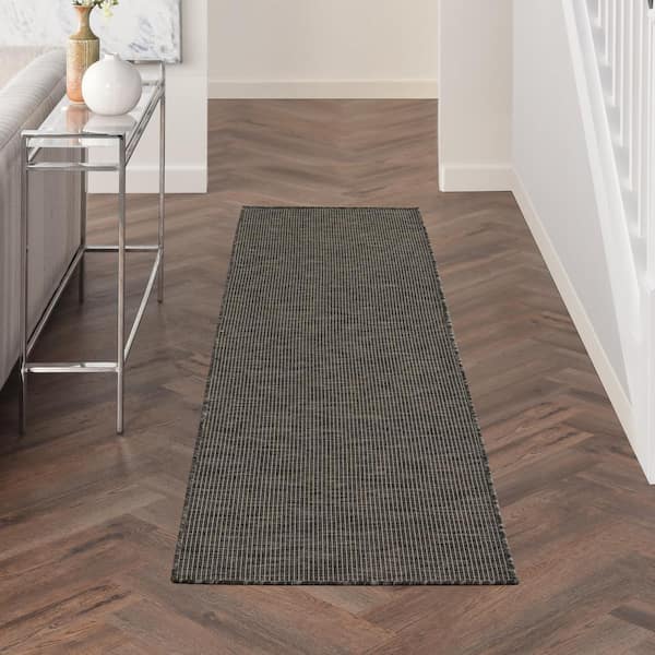 Positano Charcoal 2 ft. x 8 ft. Kitchen Runner Solid Modern Indoor/Outdoor Patio Area Rug