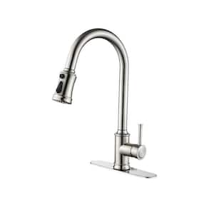 Single-Handle Touch High Arc Stainless Steel Pull Out Sprayer Kitchen Faucet in Brushed Nickel