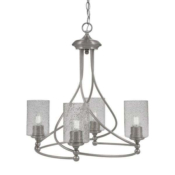 Unbranded Royale 4-Light Brushed Nickel Chandelier, Round Chandelier with 4 in. Smoke Bubble Glass Shades, No bulbs included