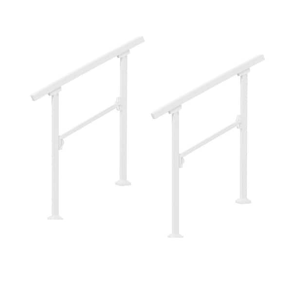 Adjustable Wrought Iron Handrails for 2-3 Step Stairs with White Matte Coating for Indoor and Outdoor Use, 2-Pack
