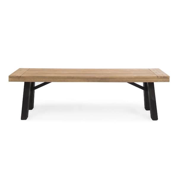 63 in. Natural Brown Wood Outdoor Bench with Black Legs