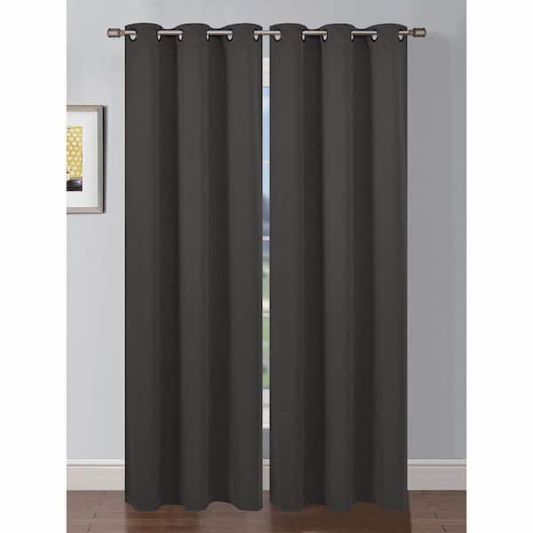 Bella Luna Semi-Opaque Ana Woven 84 in. L Room Darkening Grommet Curtain Panel Pair, Charcoal (Set of 2)