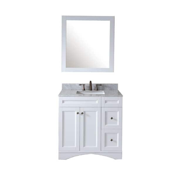 Virtu USA Elise 36 in. W Bath Vanity in White with Marble Vanity Top in White with Square Basin and Mirror