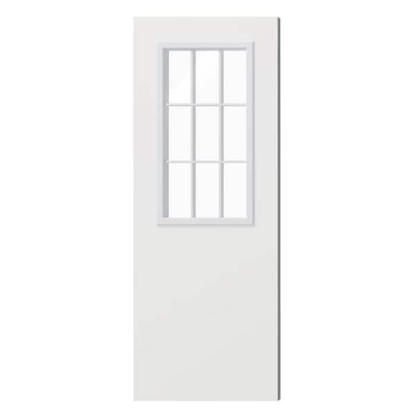30 in. x 80 in. 9 Lite, Universal, Clear Glass, White Primed Wood Front Door Slab