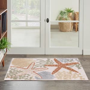 Aloha Ivory Multicolor doormat 3 ft. x 4 ft. Nature-inspired Contemporary Indoor/Outdoor Area Rug
