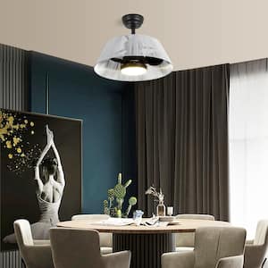 20 in. Indoor Farmhouse Integrated LED Mesh Black and Silver Semi Flush Mount Ceiling Fan Light with Remote Control App