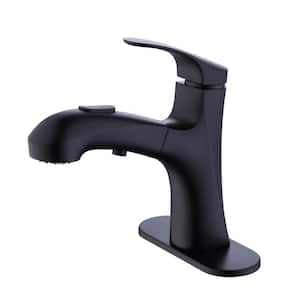 Single Handle Single Hole Pull Out Bathroom Faucet with 3 Modes Pull Down Sprayer in Black
