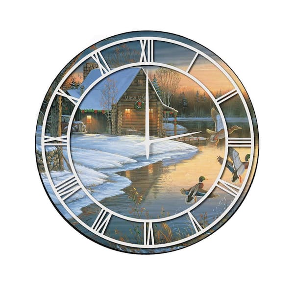 Unbranded "Back Water Mallards" Full Coverage Art and White Numbers Imaged Wall Clock