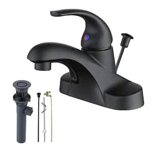 4 in. Centerset Single Handle Low Arc Bathroom Faucet with Drain Kit Included in Matte Black