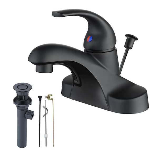 ARCORA 4 in. Centerset Single Handle Low Arc Bathroom Faucet with Drain Kit Included in Matte Black