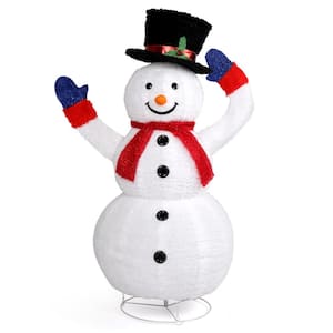 47 in. White Christmas Snowman Decor with Lights and Taking off Hat