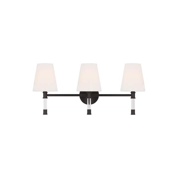 Generation Lighting Hanover 24.625 in. W x 11 in. H 3-Light Aged Iron Dimmable Mid-Century Rustic Vanity Light with Milk Glass Shades