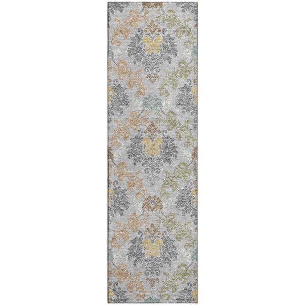 Mayfield Premium Machine Washable Abstract AMF2544 Silver 2 ft. x 7 ft. Runner Rug