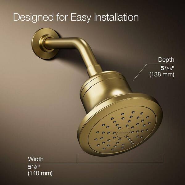 KOHLER Cinq 1-Spray Patterns with 1.75 GPM 5.5 in. Wall Mount Fixed Shower Head with Filter in Vibrant Brushed Moderne Brass