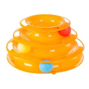 Plastic 3-Tier Ball Track Tower - Cat and Kitten Interactive Toy with Rolling Balls for Play and Exercise (Orange)